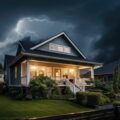 Lighting storm over a suburban house