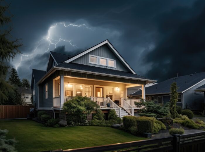 Lighting storm over a suburban house