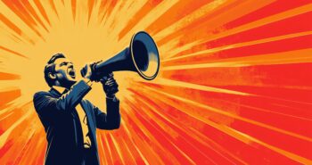 A politician with a megaphone, rallying supporters, symbolizing advocacy and empowerment