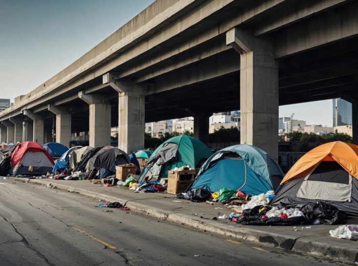 A homeless encampment with multiple tents and scattered belongings is set up on a street under a concrete freeway overpass, highlighting issues of urban poverty. SSUCv3H4sIAAAAAAAACpxSy26DMBC8V+o/IJ+DBBgC9FeiHhbbBKvGRrZJFUX599oY0u21N+/s7Oxj/Hh/yzIygJOMfGSPGIVYKrU6b8FLowNcnHbcCs2FxcjN0nOBAZAhKo9IcOmNlaAwOIBnk4ZZBFCvSkX4uSWJ8+BXJxyapayoHWM5ojHw4hp0/xCPJS4pzo7ElgwVIUXICWFuHTbsgJL4vyrT4/N1hKvQ7B5ne6KprVAC0nKXRCVf317YedtiJ8HKpUFb3QwDFQkUKYFcwEKq23mz4SJeuUW0xUom9RWpGz9t/h1VzKza2ztekChjFhhUdGcMrcWBT+BcoPMDx36E32Jm1Ecbv+25qxIeDIthSWnfdee2oXVRV11VtzshGT/JoLONcwy4LsoAF7Hpy5TfL9E2Ne1p1zYphY8dhNiX5Pi0MqoQENVYDUWf12095rXgLB9YT/MiDFXRsuBDUwVjnz8AAAD//wMAGFbyaBoDAAA=