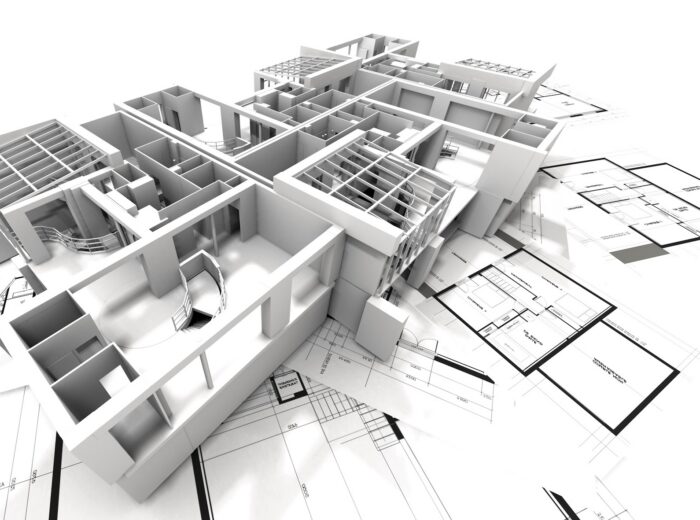 appartment mockup on top of architect's blueprints